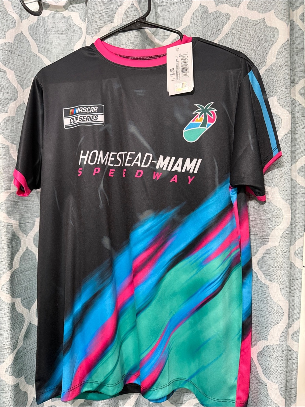 Nascar Homestead-Miami Speedway Black Tee with Teal & Pink Accents NWT Unisex